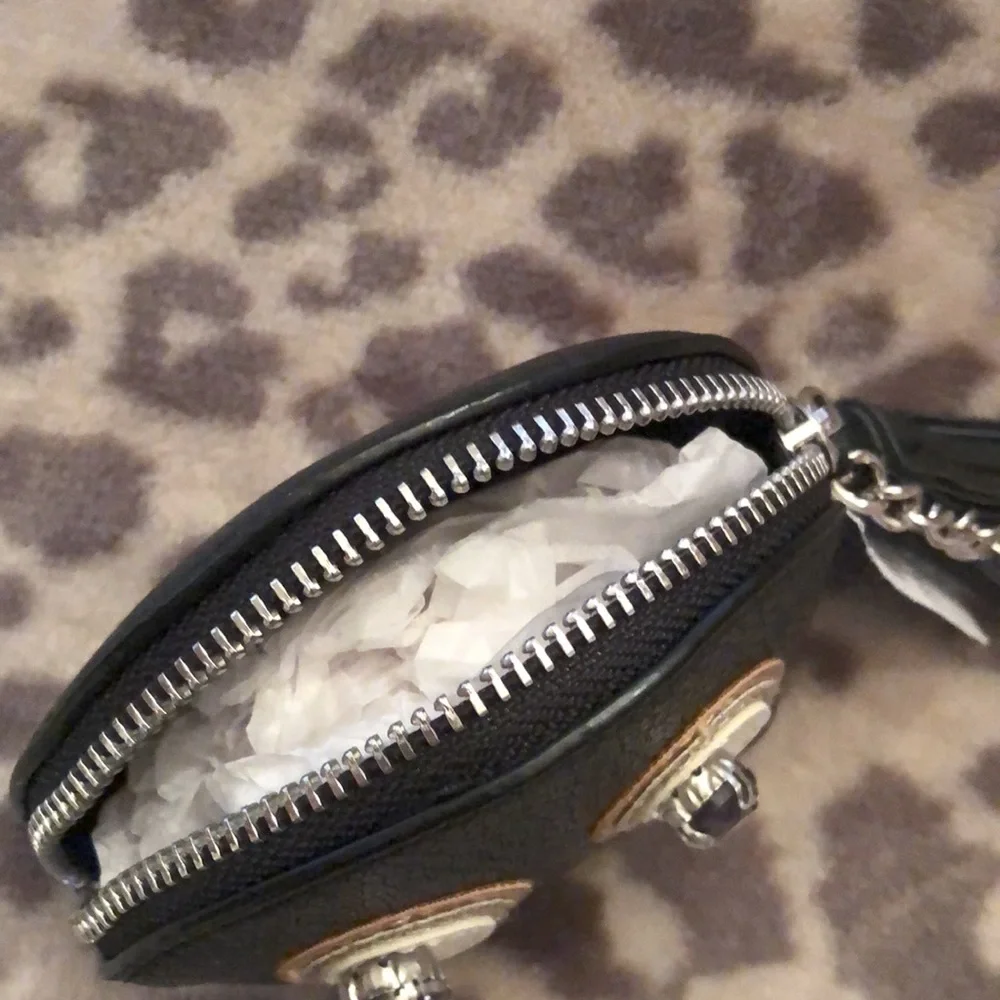 Express Black Faux Leather Coin Purse Keychain Jewels Tassel